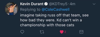 Illustration for article titled Kevin Durant Trashes Former Coach, Teammates On Twitter